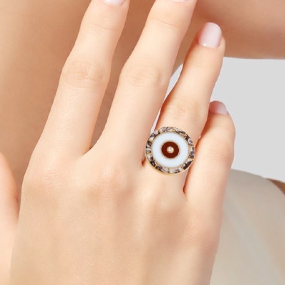 Monica Sordo Samay Brujo Maxi Stone Cocktail Ring size 6.75 24k plated w stone - Picture 2 of 5